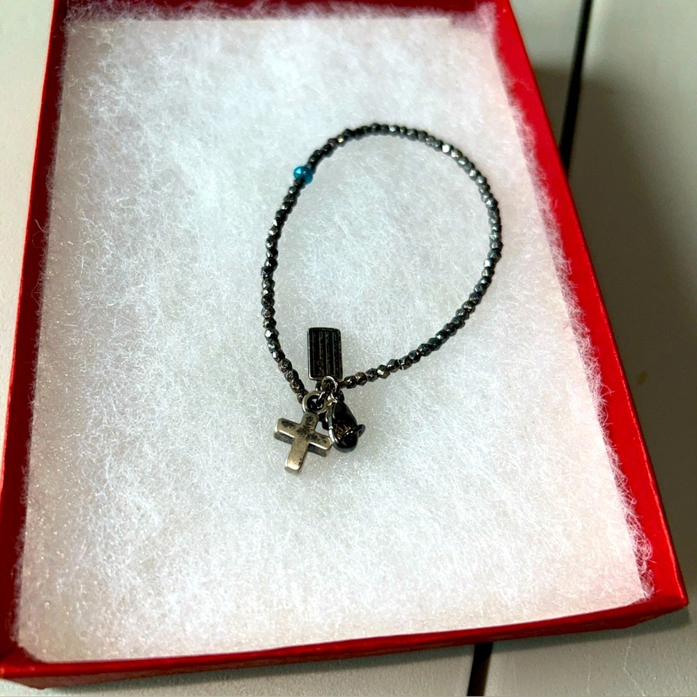 SterlingSilver Beaded Bracelet with Cross Charm by Sterling Grace